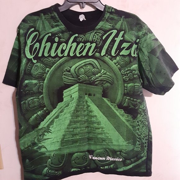 Yazbek Chichen Itza Cancun Mexico Mayan Ruins All Over Print SST Shirt Size L - Picture 1 of 5